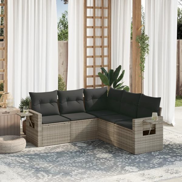 vidaXL 5-tlg. Garten-Sofagarnitur mit Kissen Hellgrau Poly Rattan 3220151