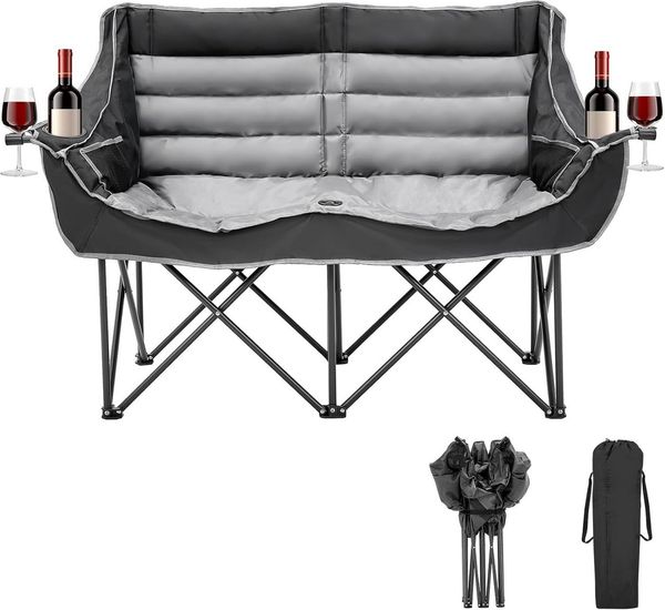 Meulbaty Klappstuhl Doppel-Campingstuhl für Erwachsene, 2-Personen-Loveseat-Stuhl (1 St), mit Becher- und Weinglashalter, für Outdoor-Camping, Rasen, Picknick