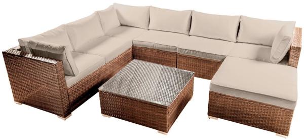 BRAST Gartenmöbel Lounge Sofa Couch Set Luxus Braun Poly-Rattan für 6 Personen