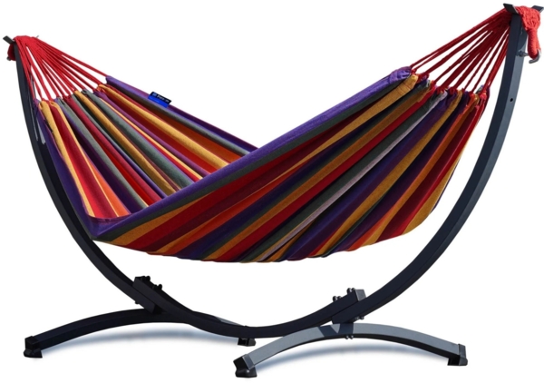 Potenza Hängematte mit Gestell I Stabiler Komapkt Rahmen 200kg - 250cm Balkon I Hängematte 200x120cm I Singa XL Rot