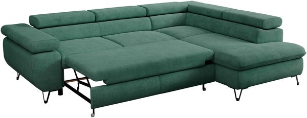 Mks Möbel 'Peter L-form' Ecksofa mit Bettfunktion, Bettkasten & einstellbaren Kopfstützen, Grün, Stoff, mit Topper, rechts Bild 6