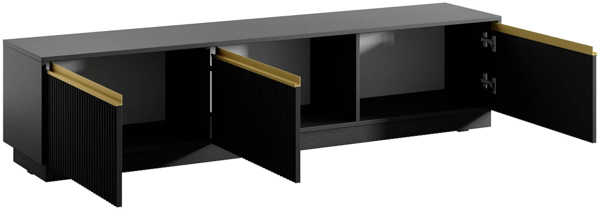 Vente-unique - TV-Möbel zum Aufhängen oder Aufstellen mit 3 Türen - MDF - Schwarz & Goldfarben - POSINIA von Pascal MORABITO Bild 4