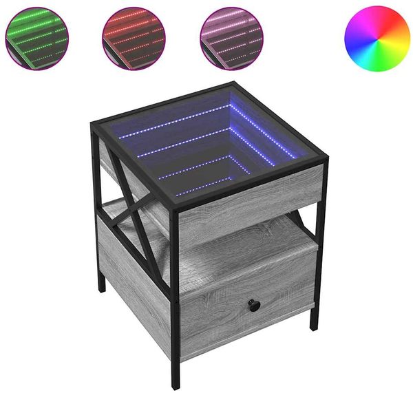 Couchtisch, Sofatisch mit Infinity-LED Grau Sonoma 40x40x51 cm