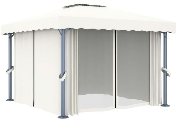 vidaXL Pavillon mit Vorhängen & LED-Lichterkette 3x3 m Cremeweiß 3070345 Bild 5