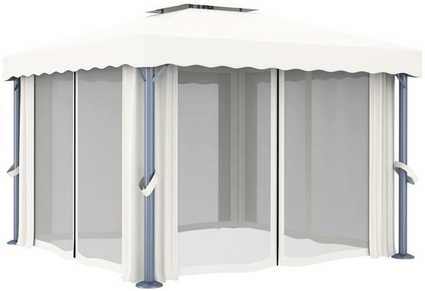 vidaXL Pavillon mit Vorhängen & LED-Lichterkette 3x3 m Cremeweiß 3070345 Bild 6