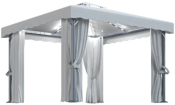 vidaXL Pavillon mit Vorhängen & LED-Lichterkette 3x3 m Cremeweiß 3070345 Bild 2
