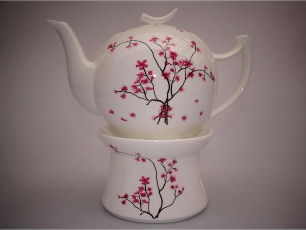 TeaLogic Teekanne, 1000 l, Höhe: 15cm, Farbe: Weiß, Motiv: Cherry Blossom / Kirschblüte