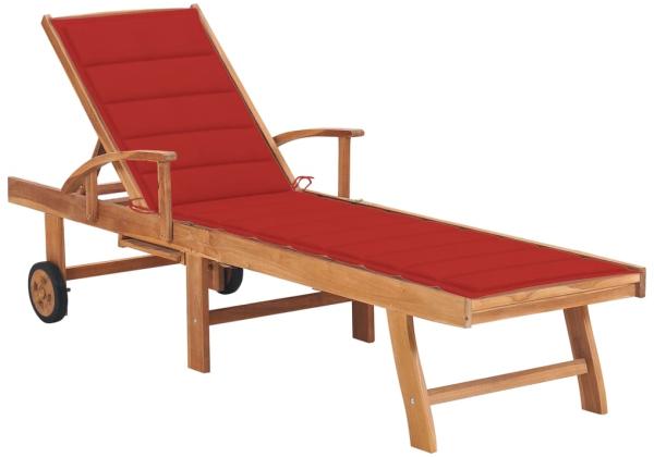 vidaXL Sonnenliege mit Auflage Rot Massivholz Teak 3063012