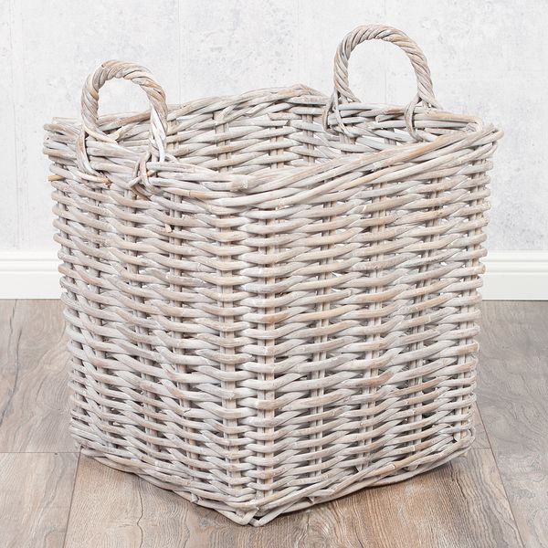 Rattankorb BAKUL eckig White 40x40cm mit Griffen Aufbewahrungskorb Wäschekorb