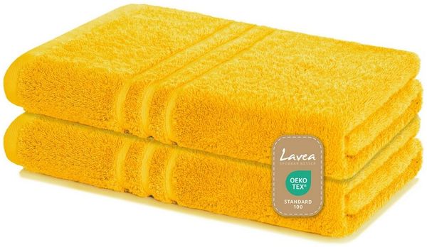 Lavea 2er Set Duschtuch 70x140 cm, Frottierserie Elena, Rapsgelb