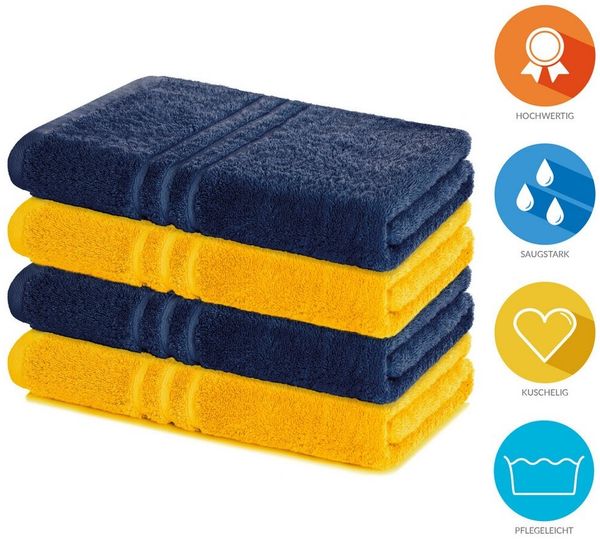 Lavea Duschtücher 4er Set Duschtuch 70 x 140 cm, Elena Frottee Handtücher, (Set, 4-St), Dusch-Handtuch, 500 g/m² Frottier, weich & saugstark, pflegeleicht