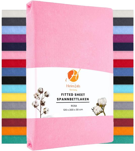 Heim24h Spannbettlaken 120x200 cm bis 30 cm, Rosa, 100% Baumwolle Bettlaken, Öko Tex Zertifiziert Jersey Spannbetttuch