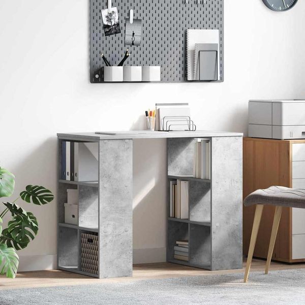 Schreibtisch, Bürotisch, Computertisch mit Regal Beton Grau 90 x 50 x 75 cm Holzwerkstoff