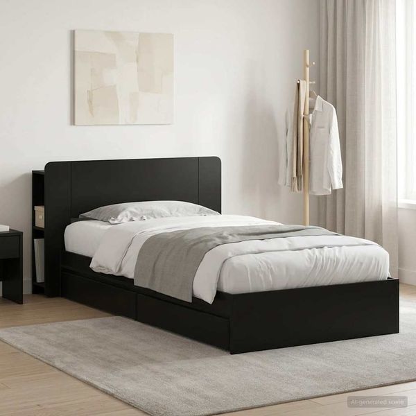 vidaXL Bettgestell mit Stauraum Schwarz 75x190 cm Holzwerkstoff 3433526