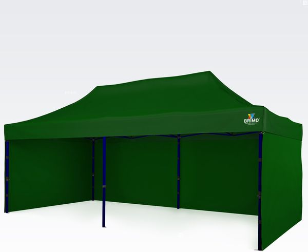 Pavillon faltbar 3×6 m – zusammenklappbar mit 3 Wänden - mit 3 Wänden - Grün