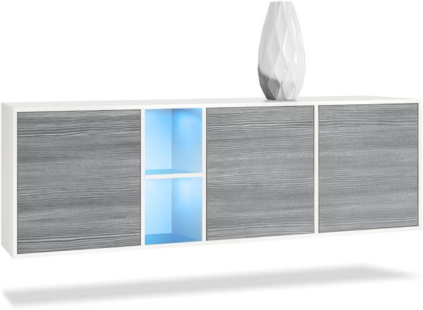 Vladon Kommode Cuba - Weiß matt/Avola-Anthrazit inkl. LED - Modernes Sideboard für Ihr Wohnbereich - (BxHxT) 182 x 53 x 35 cm