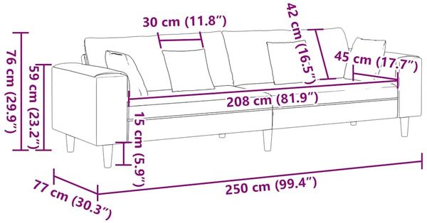 vidaXL Sofa Hellgrau 250 x 77 x 76 cm Samt 3335153 Bild 9