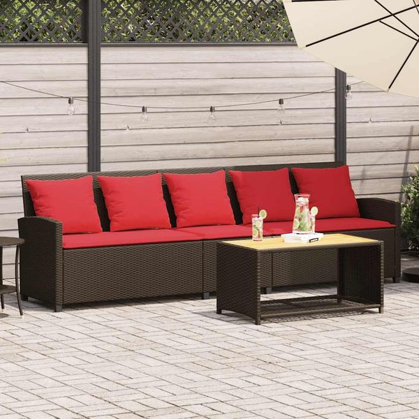 vidaXL Gartensofa 5-Sitzer mit Kissen Braun Poly Rattan 4104119