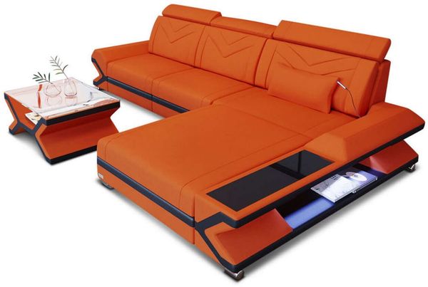 Ecksofa Napoli aus Stoff – Komfort & Stil - Mikrofaserstoff - Orange-Schwarz - Rechts