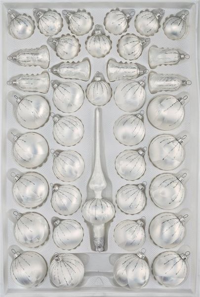 Navidacio Weihnachtsbaumkugel 39 tlg. Glas-Weihnachtskugeln Set in "Ice Weiss Silber" Regen
