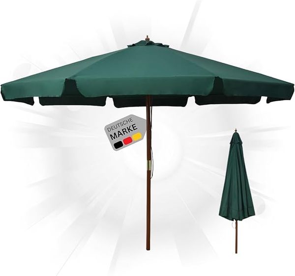 Sonnenschirm aus Holz PAUL GrünHxB 254x330cm Sonnenschirm 330 cm Kurbelschirm Standschirm Sonnenschutz Gartenschirm Balkonschirm klassisch