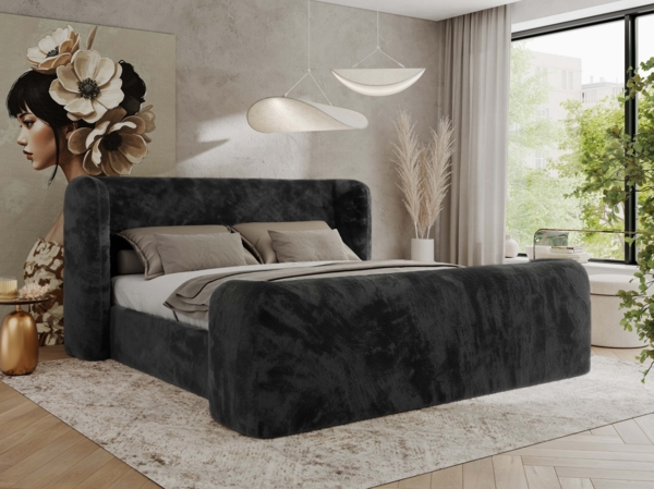 Polsterbett mit Lattenrost, Doppelbett für Schlafzimmer, Gepolstertes Kopfteil, Multipocket matratze, Härtegrad H3/H4 - EMORA CLASSIC DUO - 160 x 200 cm - Dunkelgrau Stoff - ELORI - LUX