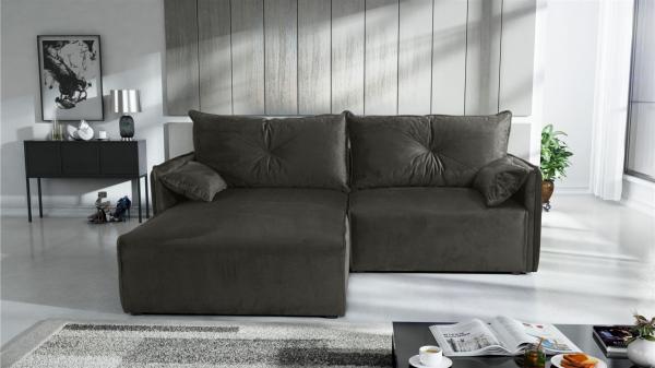 Ecksofa mit Schlaffunktion HUNTER XS in Stoff Royal Dunkelgrau Ottomane Links