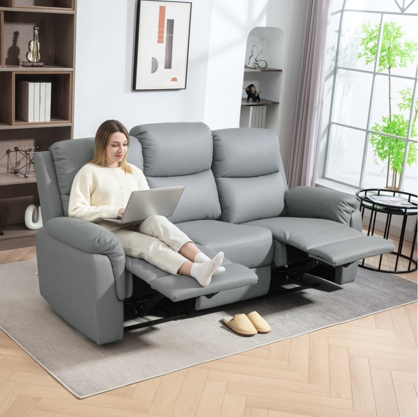 HOMCOM 3-Sitzer Fernsehsessel Relaxsessel mit Doppel-Liegesessel, 3 Sitzer Sofa 1 Teile, schnelle Montage für Wohnzimmer, Dunkelgrau