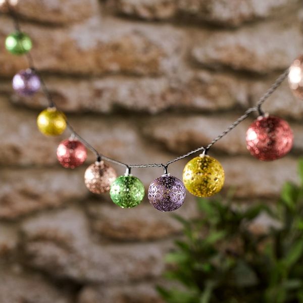 Lights4fun LED-Lichterkette 20er Solar Lichterkette marokkanische Kugeln bunt USB wiederaufladbar