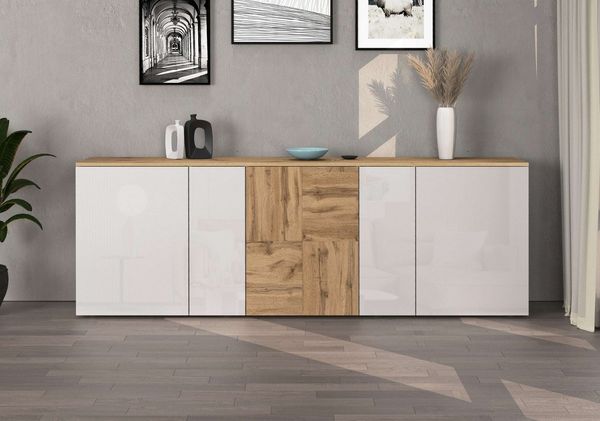 OTTO home Sideboard ISEO, Kommode, Schrank, Sideboard, Lowboard, 6 Fächer, Breite 200 cm (1 St), stehend/hängend, 5 Türen Hochglanz lackiert, Made in Italy