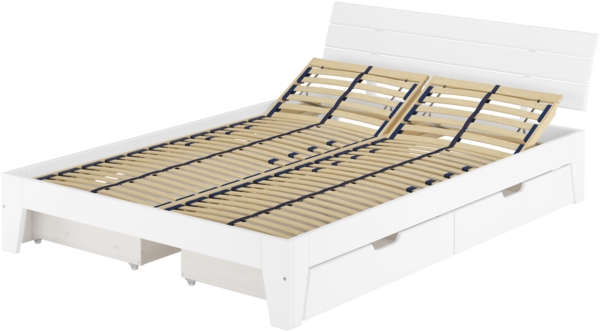 Weißes zeitloses Doppelbett 160x200 Kiefer massiv weiß mit Stauraum Zubehör wählbar V-60.54S8-16WFederholzrahmen inkl.