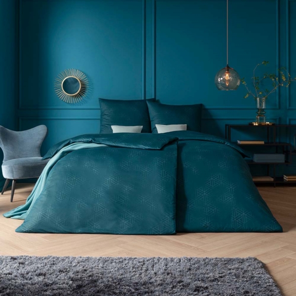 Estella Mako Jersey Bettwäsche 135x200 Pippa Rauten Dreiecke petrol grün 6898-50