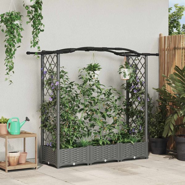 vidaXL Hochbeet mit Rankgitter und Dach Hellgrau 169 x 40 x 123 cm PP 42032576