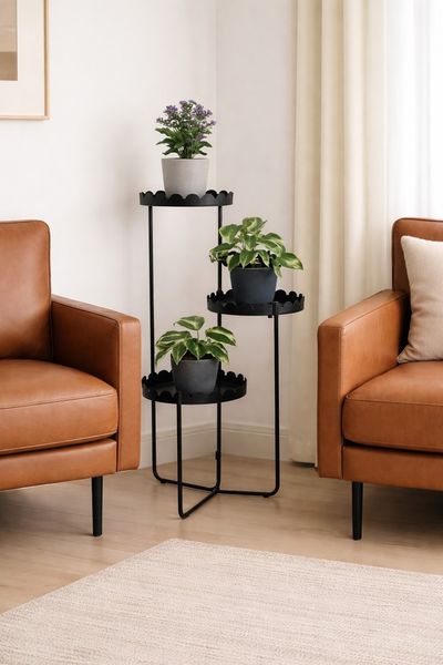 Blumenständer Metall Schwarz klappbar 70cm – Pflanzenständer 3 Ebenen Blumentreppe