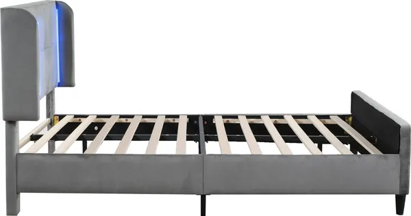 Polsterbett mit LED-Beleuchtung und Lattenrost, 140x200 cm, Doppelbett, Kopfteil höhenverstellbar, Samt Bild 7