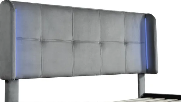 Polsterbett mit LED-Beleuchtung und Lattenrost, 140x200 cm, Doppelbett, Kopfteil höhenverstellbar, Samt Bild 8