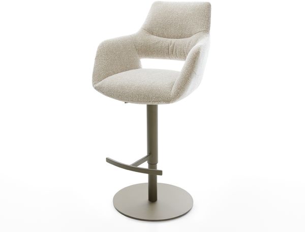 Barstuhl Yago-Flex Webstoff Soft Beige Drehfuß höhenverstellbar Metall Titanfarben Taschenfederkern