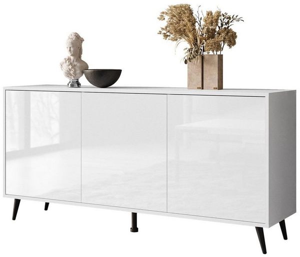Lookway Kommode SANAYI III Anrichte in Weiß Hochglanz mit Beinen