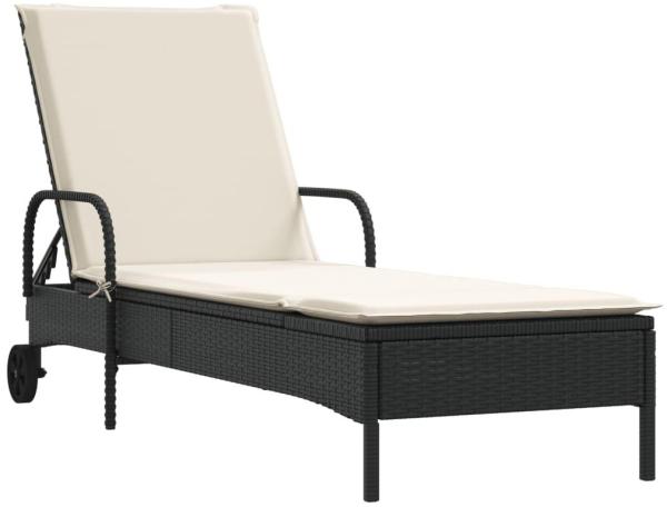 Sonnenliege mit Rollen und Auflage Schwarz 63 x 200 x 81 cm Poly Rattan