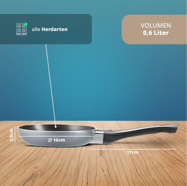 KHG Bratpfanne, Aluminium (16 cm Durchmesser, ILAG-Antihaftbeschichtung, spülmaschinengeeignet), 0,6 Liter Volumen, für alle Herdarten inklusive Induktion