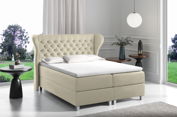 99rooms Turin Boxspringbett Strukturstoff 140x200 cm Beige