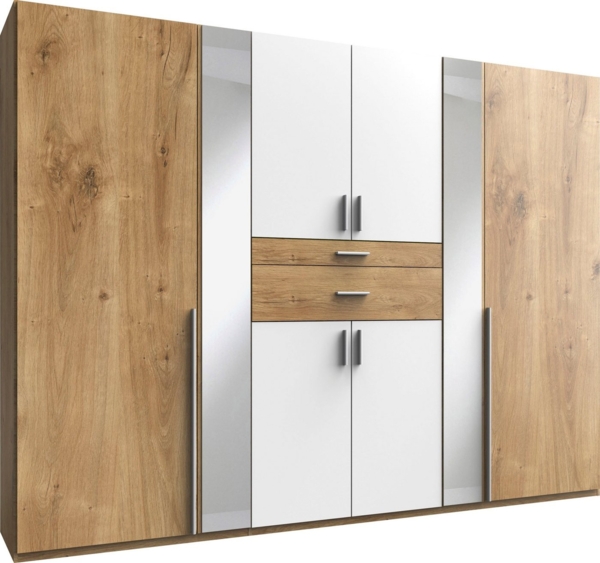 Kleiderschrank ODESSA Drehtürenschrank Plankeneiche weiß mit Spiegel