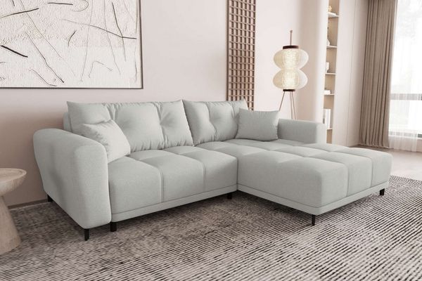 99rooms Massimo Ecksofa Strukturstoff NEVE Hellgrau mit Schlaffunktion Rechts