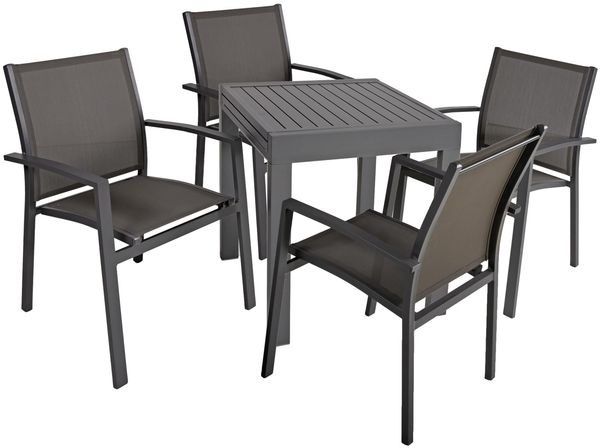 Garten-Sitzgruppe CHIARA 5-tlg. - Kunststoff, Dunkelgrau | Gartenmöbel-Set Gartengarnitur Garten-Essgruppe mit Stühlen und Esstisch