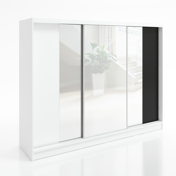 Schwebetürenschrank VIDA 2-türig Schrank 200 cm (mit Spiegel) Farbe: Weiß , schwarz