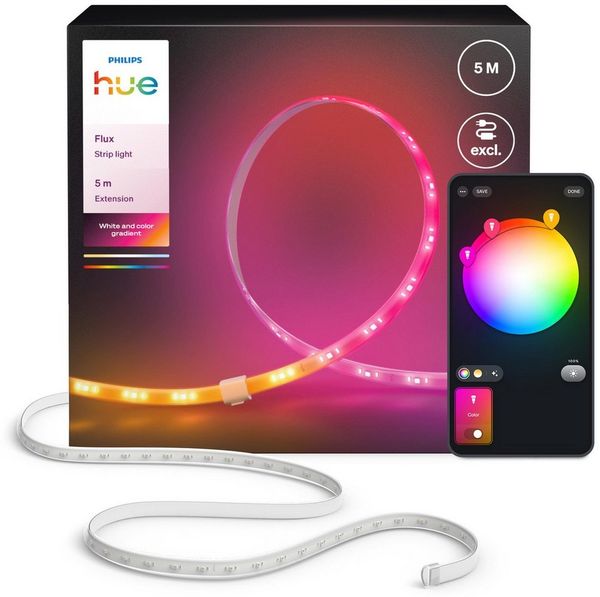 Philips Hue LED-Streifen Flux Gradient LED-Streifen Zubehör, steuerbar per App, RGBWWIC, Verlängerungs-Set, Farbverläufe, selbstklebend, kürzbar