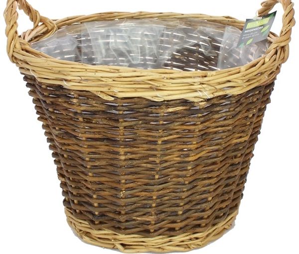 Sustania Stabiler Weidenkorb mit Henkel dunkelbraun/beige H= 25 cm d= 32 cm Plastikeinsatz