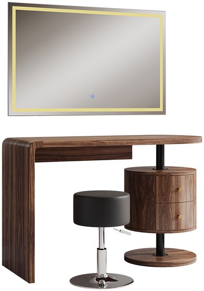 Schminktisch Lara Eiche rustikal 120 cm mit LED-Spiegel und Hocker Vicco