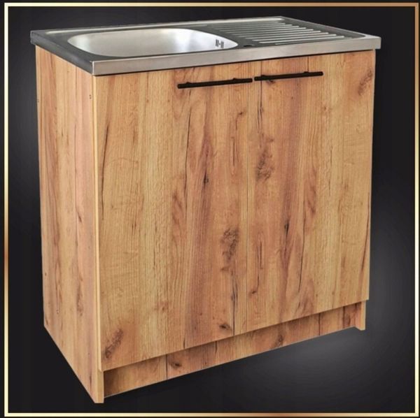 STAMAR Spülenschrank Küchenschrank 80cm Eiche Gold Spüle 80x49 Abtropf Siphon XXL Set Standschrank 49cm Tiefe Geschirrspüler Ohne Armatur Montagefertig