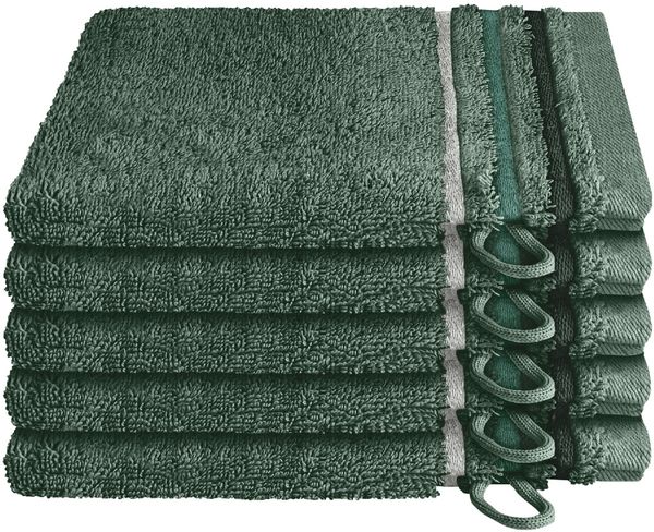 Schiesser Frottier Waschhandschuhe Skyline Color im 5er Set aus kuschelweicher Baumwolle, Made IN Green, Farbe:Dunkelgrün, Größe:16x22 cm